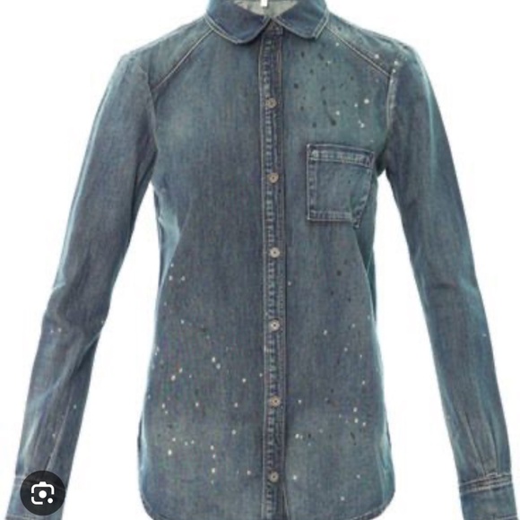 Paige Women's Size XSmall Denim Button Down Shirt In Madeline Paint Distress - Picture 1 of 1